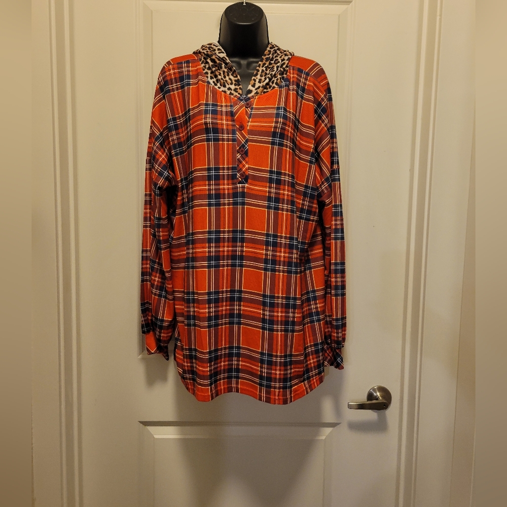 Plaid & Cheetah Hooded Boutique Blouse